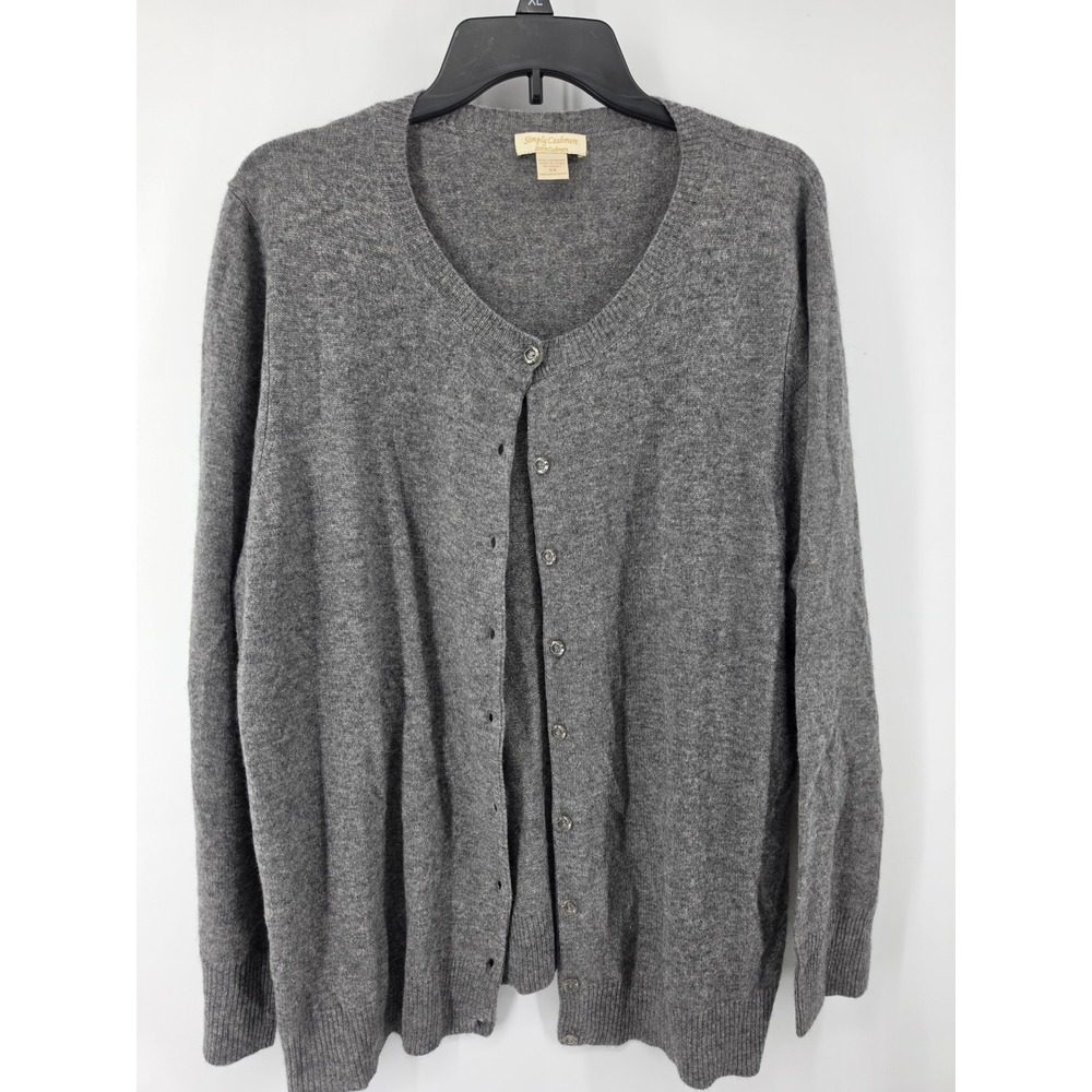 Simply Cashmere Women 3X Gray Cardigan Sweater 100% Cashmere Button Front Knit